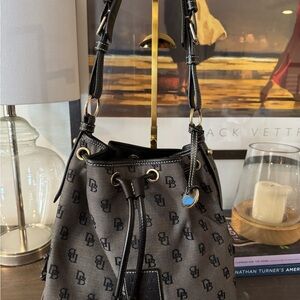 Dooney & Bourke Black and Gray Shoulder Bag with Monogram Pattern